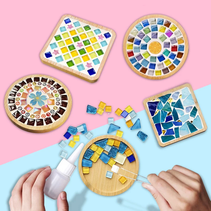 Creative DIY Mosaic Coaster Handmade Material Kit Bamboo Tableware Mat Wooden Tray Kindergarten Children DIY Toy Craft Decor images - 6