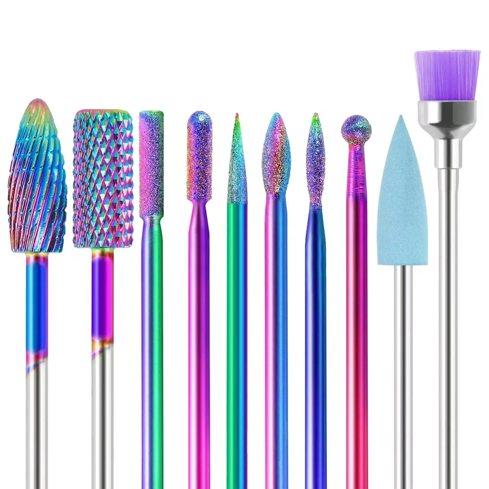 

10 in 1 Nail Drill Bits Sets Electric Nail Drill Kit 3/32" Tungsten Carbide Nail Files Manicure Pedicure Set Home Salon Use