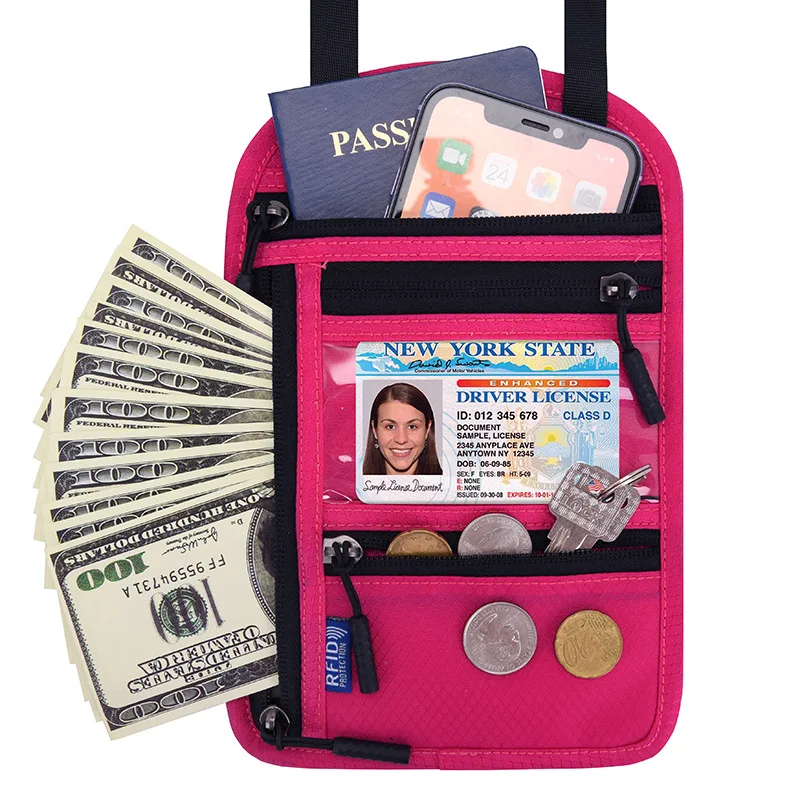 Multi-functional neck hanging passport bag RFID single-shoulder storage bag overseas ticket certificate protection cover Wallets