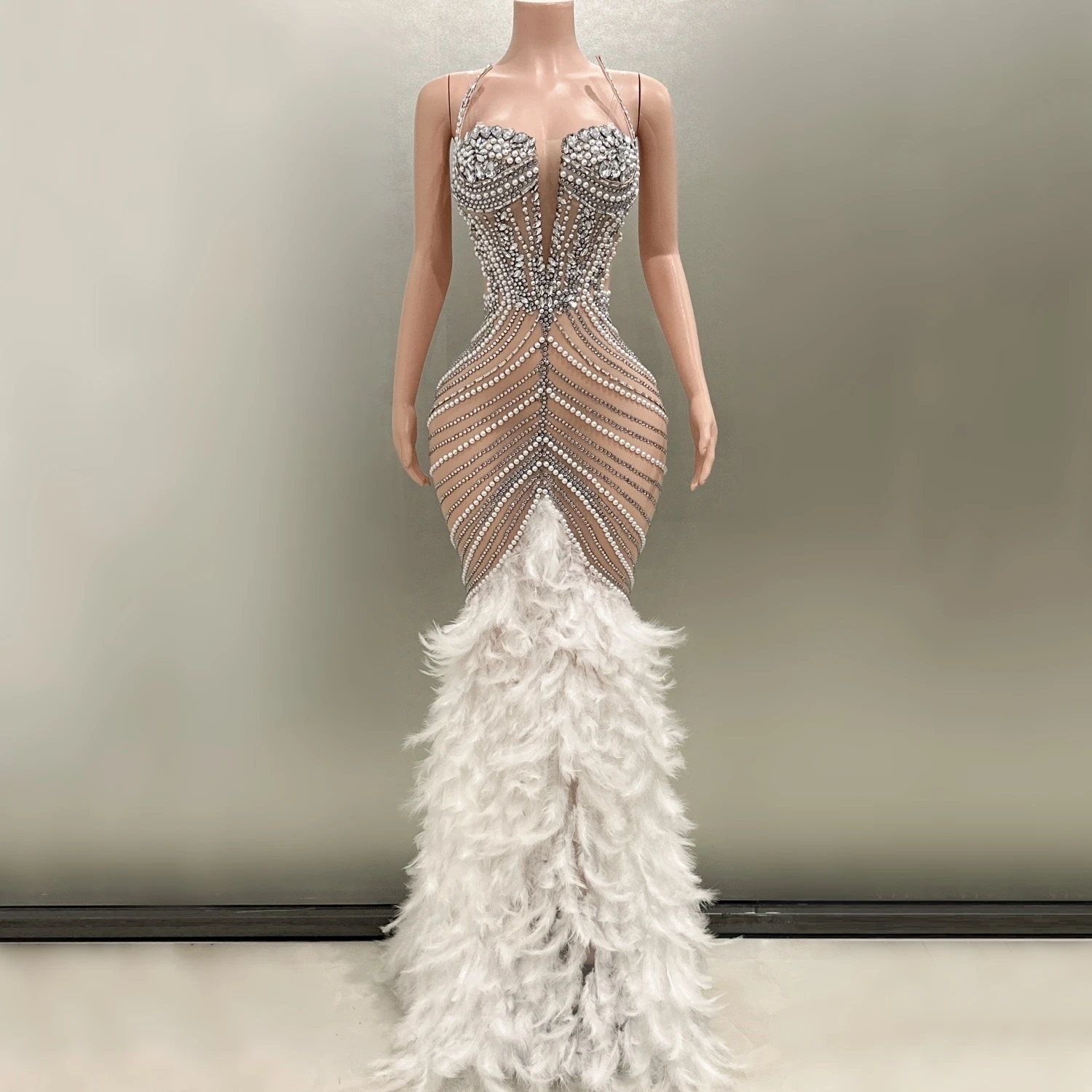 Роскошное платье с жемчужинами сексуальное в пол вечерний женский костюм для