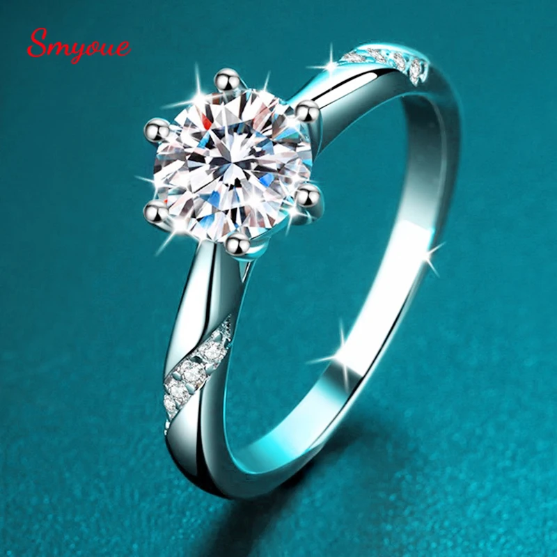 Smyoue D Color 3 Carat Solitaire Moissanite Engagement Ring For Women Sparkling Lab Grown Diamond Band Ring 925 Silver Jewelry
