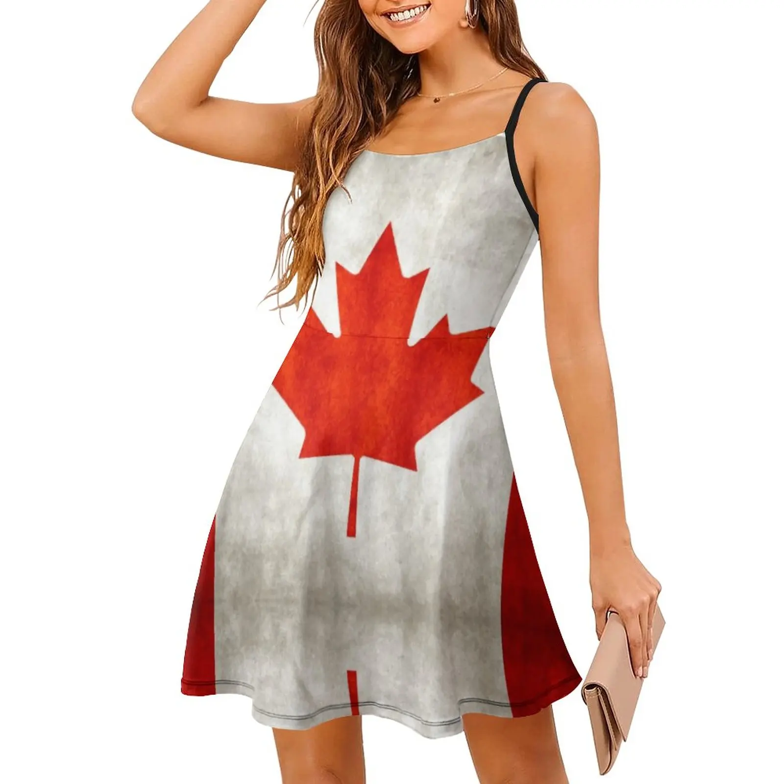 

Exotic Woman's Gown Suspender Dress Canada Canadian Flag National Flag of Canada Women's Sling Dress Casual Graphic Parties