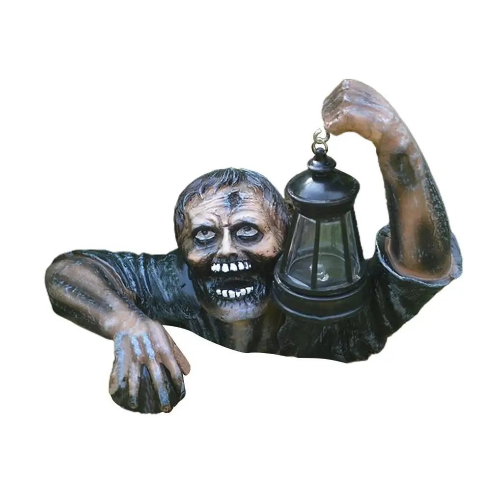 

Zombie Lantern Resin Statues Garden Crawling Sculpture Handmade Halloween Decor Battery Powered Patio Lawn Decoration
