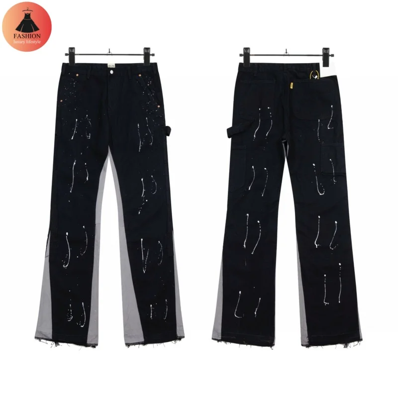 Черные потертые мужские и женские джинсы High Street Graffiti брендовые осенне-зимние