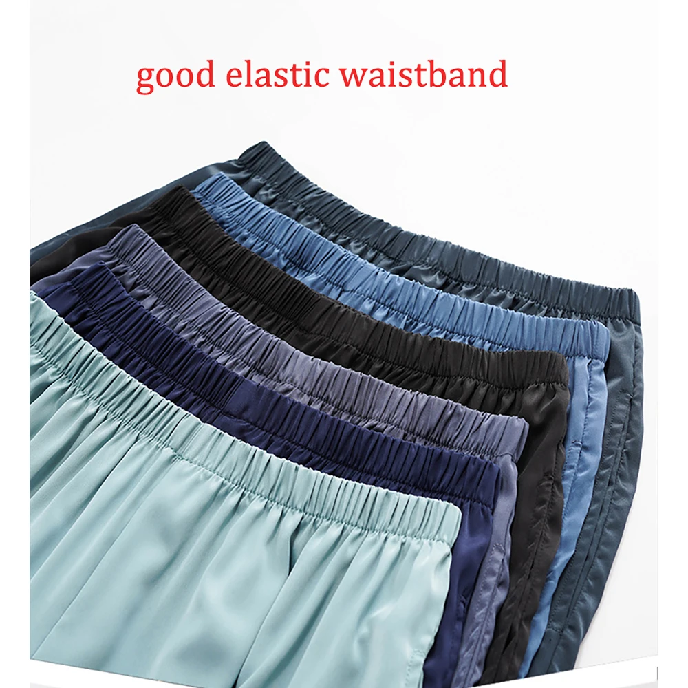 4XL Silk Like Satin Pajama Men's Pants Double Pockets Cozy Elastic Waist Pijama Shorts Male Bottom Pajamas PJ Pants pyjama homme