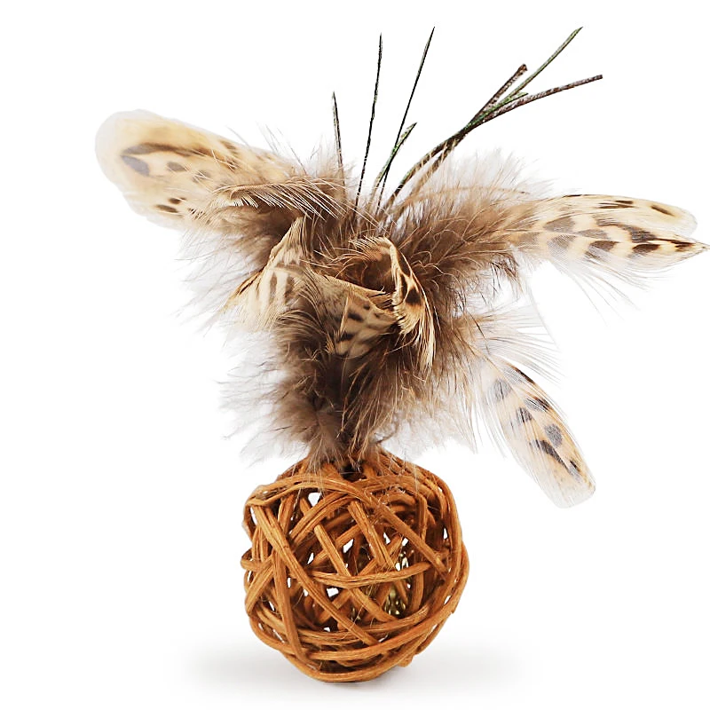 Новый кошачий мяч поддельные перьевые шарики забавная ротанговая игрушка шарик