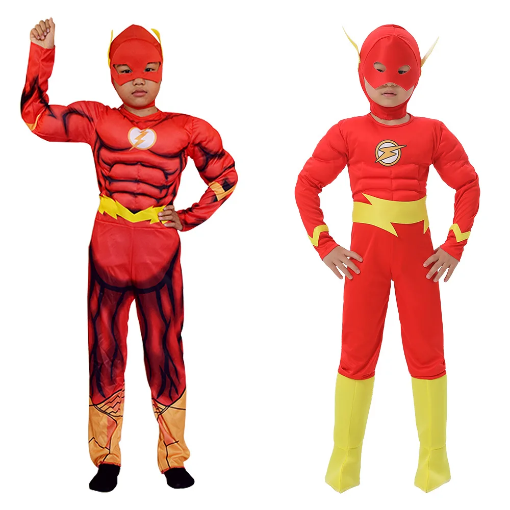 Halloween Anime Muscle The Flash Cosplay Costume Mask Belt With Shoes Children Super Hero Fancy Dress Fantasia Performance