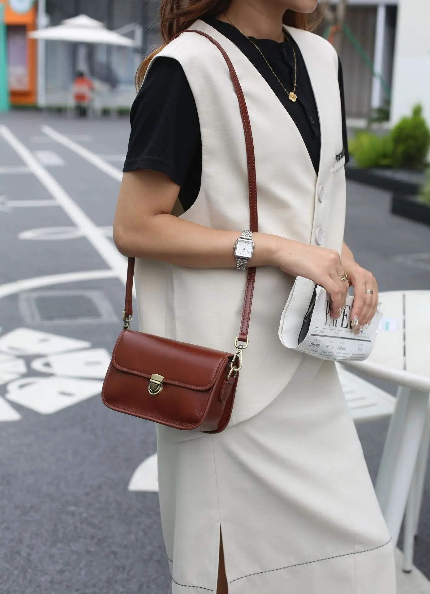 High Quality Genuine Leather Vintage Square Bag Fashion Purse Crossbody Bag Luxury Designer Summer Bags Woman 2023 Shoulder Bag