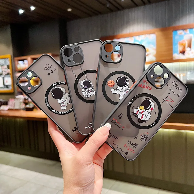

Cartoon Astronaut Acrylic Case For iPhone 14 13 12 Pro Max 11 For Magsafe Wireless Charging Cover For iPhone 14 13 Pro Fundas