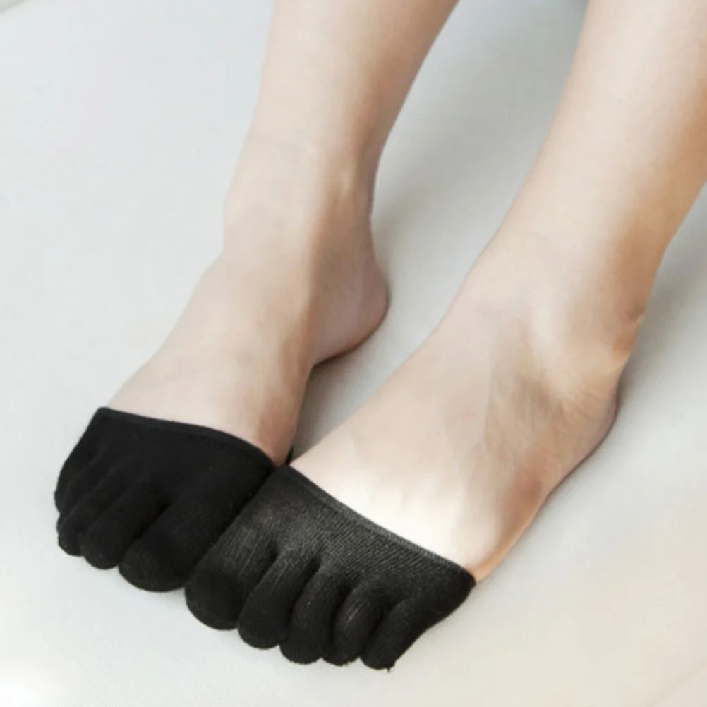 2 Pairs Forefoot Socks Absorbent Comfortable Invisible Half Socks Five Toes Socks for Women Girls