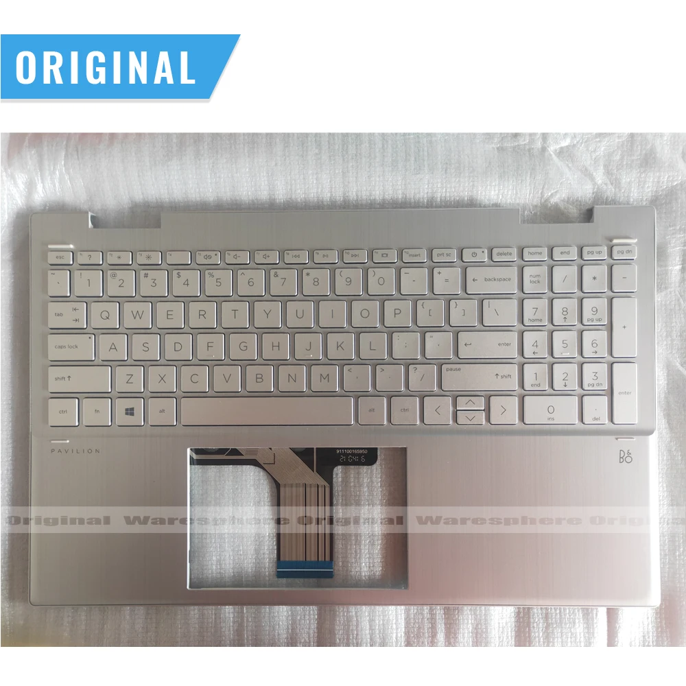

Новинка, оригинальный подставка для рук для HP X360 Pavilion 15-ER, чехол-накладка с американской клавиатурой без подсветки с отверстием для отпечатков пальцев, серебристая фотография