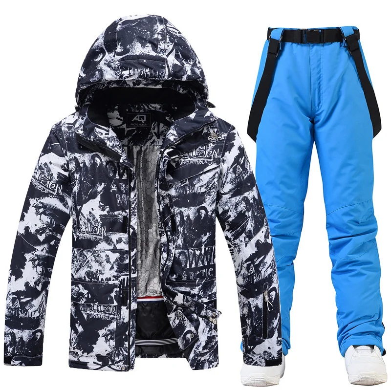 Man's Ice Snow Suit Sets Snowboarding Clothing Ski Costumes Waterproof Winter Wear Jackets Strap Pants Keep Warm Ski Equipment