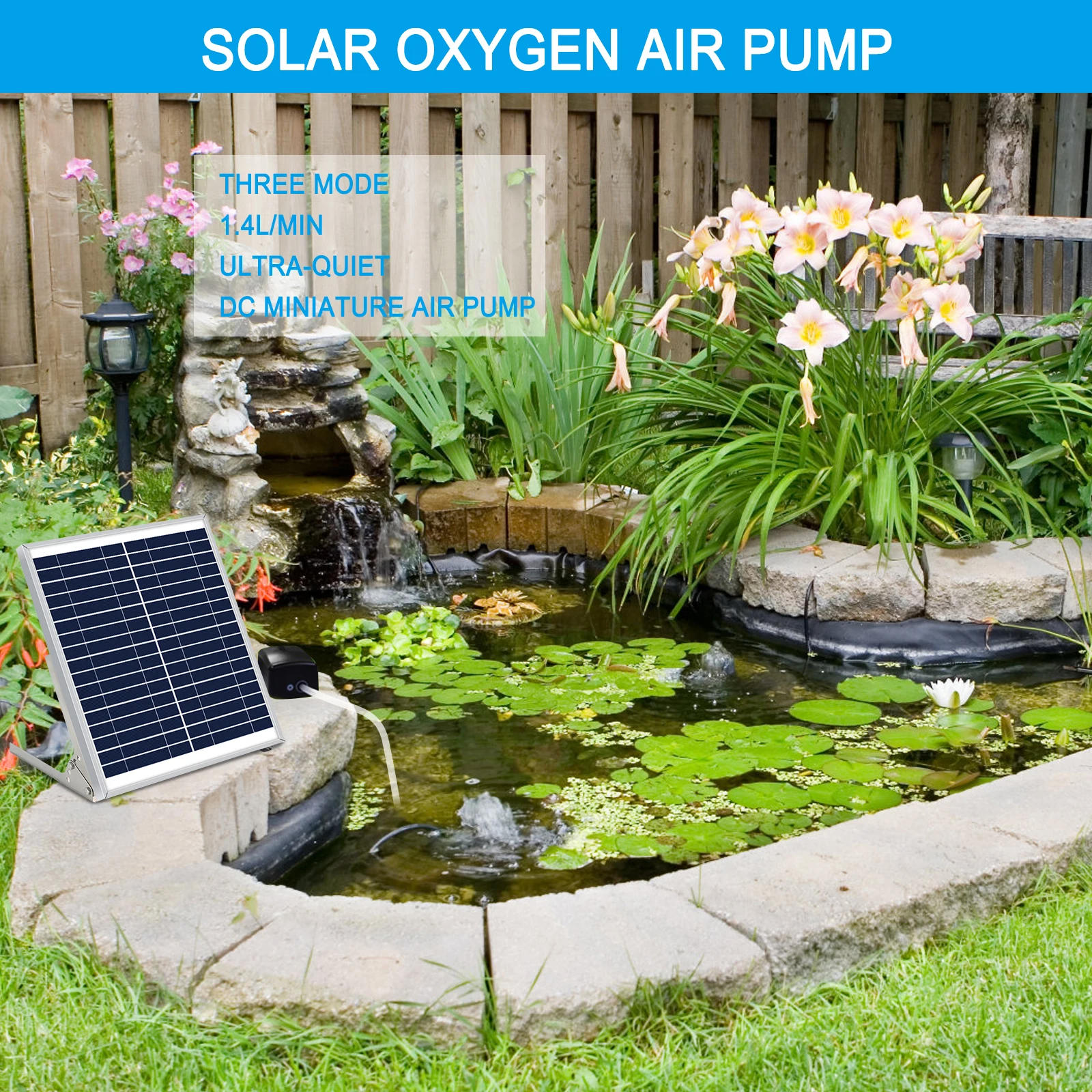 

Fish Tank Air Pump 20W Solar Panel 3 Modes High Power No Noise Solar Pond Aerator for Pond Fishing Pool Aquarium Pump Oxygenator