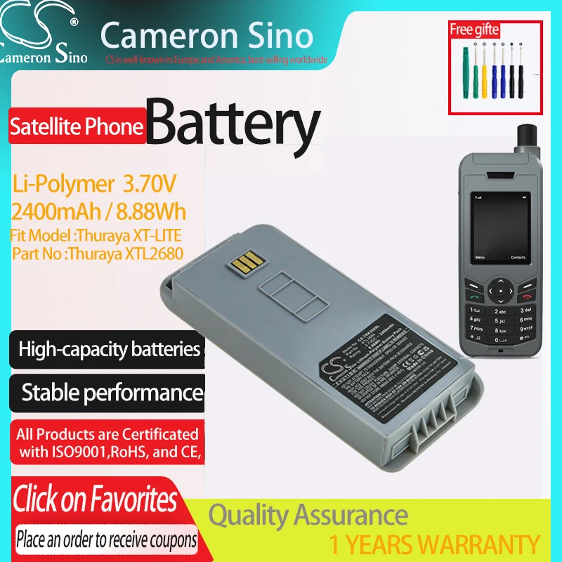 

CS Satellite Phone Battery for Thuraya XT-LITE Fits XTL2680 Li-Polymer 2400mAh/8.88Wh 3.70V Black or Green Shell Free Tools