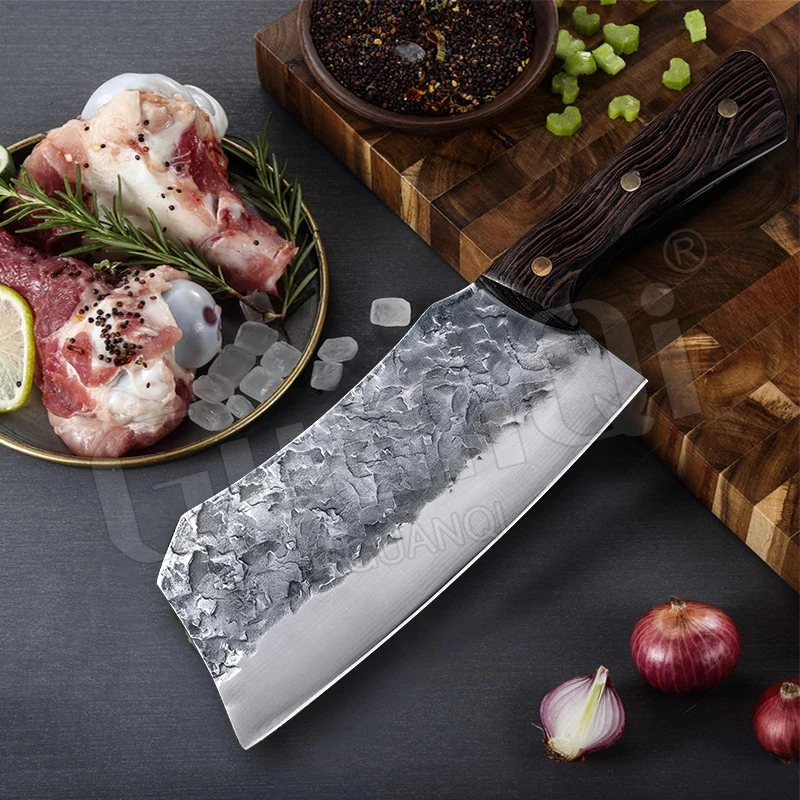 Кованый кухонный нож шеф-повара ручной работы Практичный Нож-Кливер с деревянной