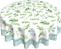 green leaves sage round tablecloth 60 inch waterproof wrinkle resistant washable fabric spring summer farmhouse table cloth