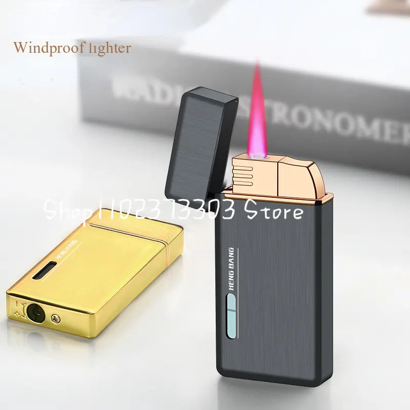 

Wind Proof Red Flame Perspective Air Window Straight To Lighter Personalized Gift Inflatable Lighter Men's Gift