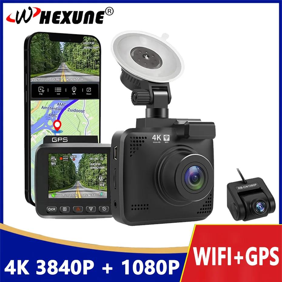 

WIFI Dash Cam Dual Lens 4K UHD Video Recording Car Camera DVRs FHD 1080P Night Vision WDR Built-In GPS G-Sensor Motion Detection