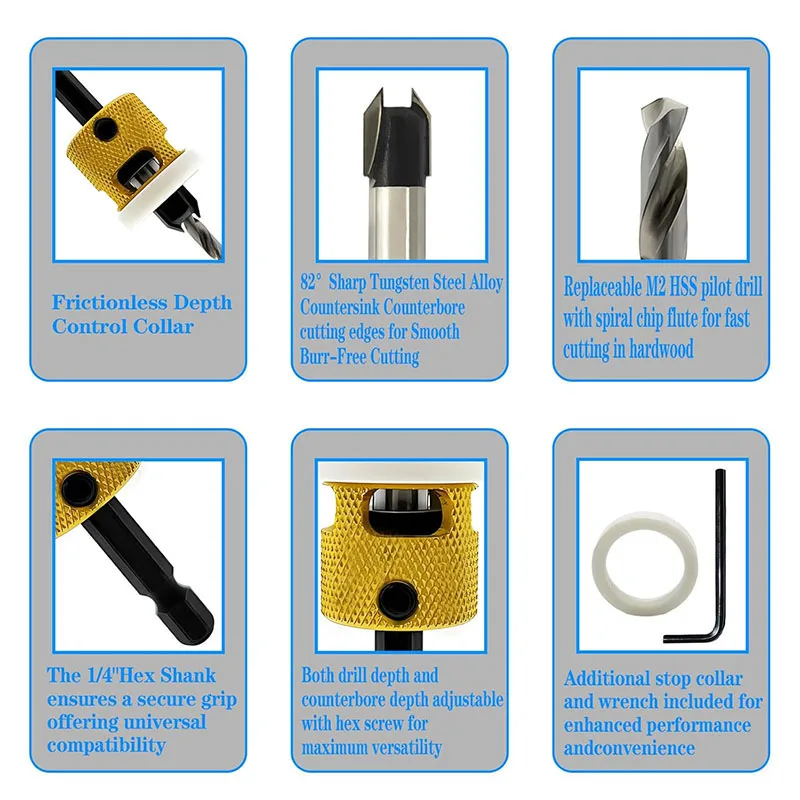 Набор сверл с зенкером из 3 предметов конические сверла #10 #12 #14 3/8 дюйма Dia X (1/8 9/64 5/32