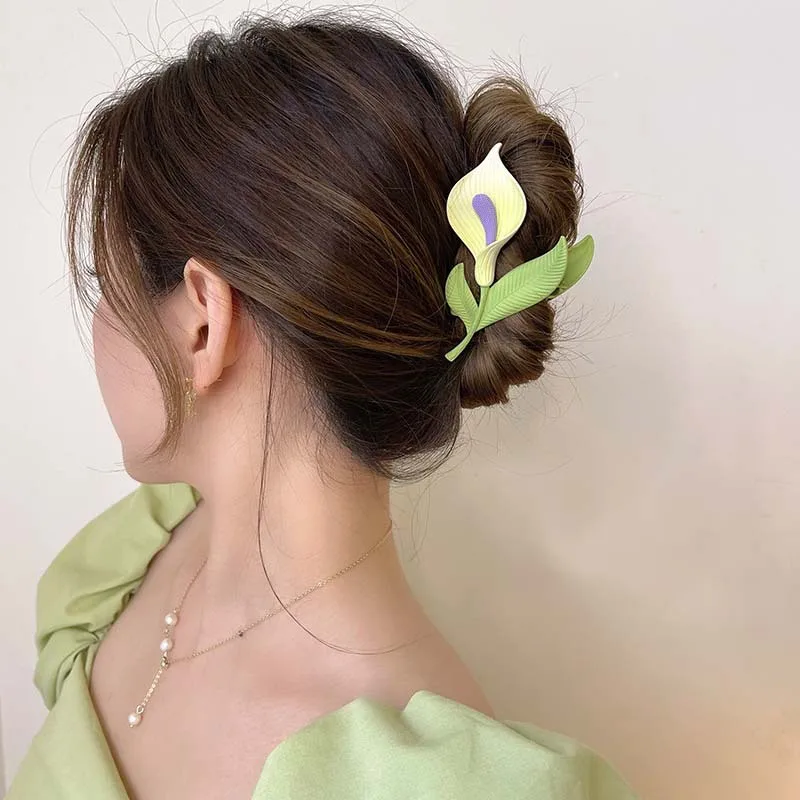 

Small fresh flower hairpin Korean fashion back head dish hair shark clip catch clip net red hair accessories
