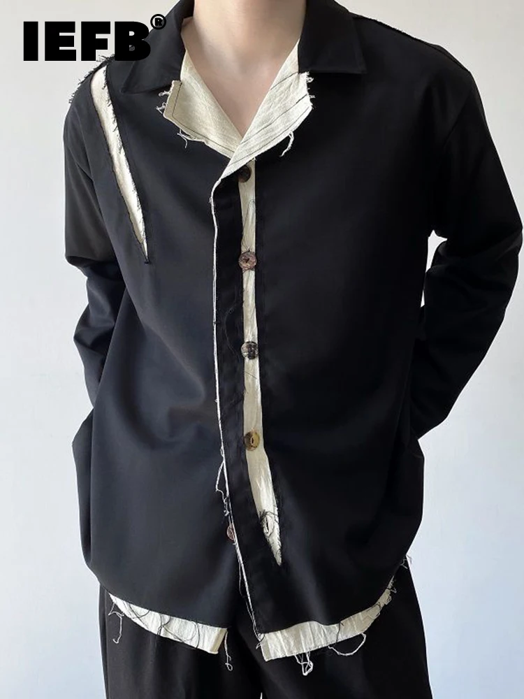 

Мужская куртка с контрастными лацканами IEFB, черная однобортная куртка в Корейском стиле с длинными рукавами, модель 9A4818 на осень, 2023