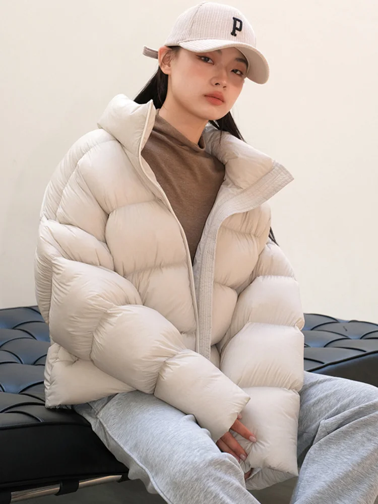 Janveny Winter 90% White Duck Down Jacket Women Soft Thick Casual Loose Puffer Coat Female Short Feather Parkas Stand Collar