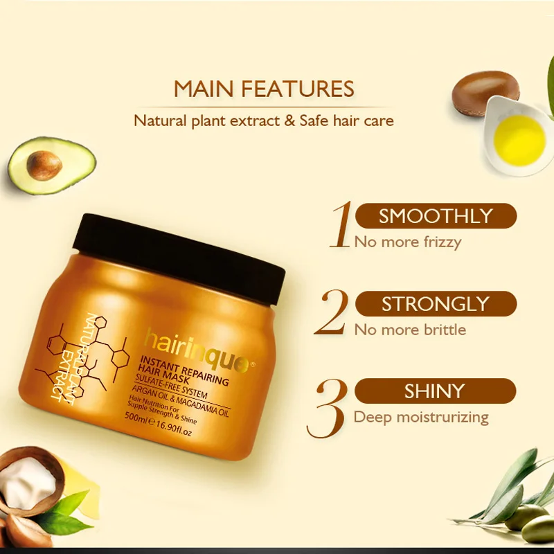 

HAIRINQUE Sulfate Free Repair Mask Argan Oil Macadamia Nutrient Extract Smoothes Frizzy Hair Hair Treatments 500ml