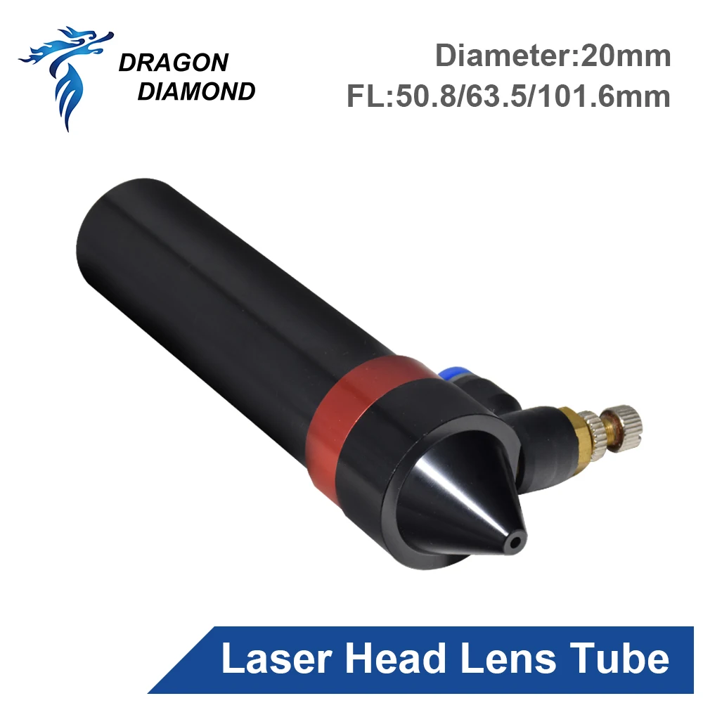 CO2 Laser Head Lens Tube + Air Nozzle Outer Diameter 25mm for Lens Dia.20 FL 50.8/63.5/101.6mm for CO2 Laser Cutting Machine