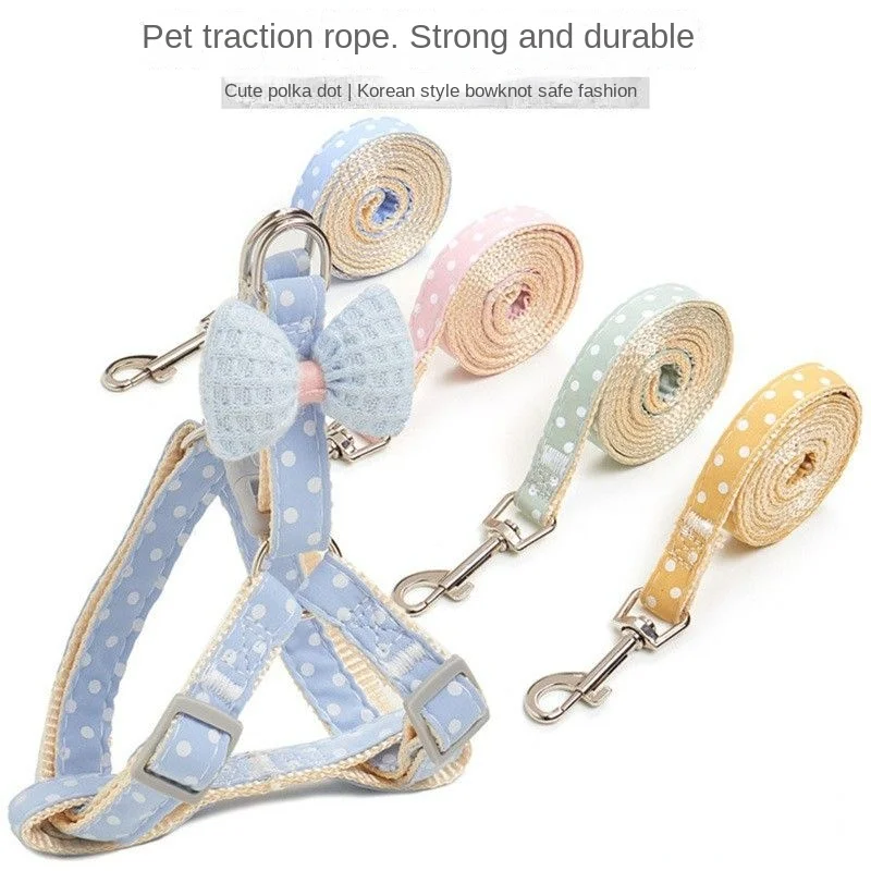 

Cat Vest Type Anti Release Adjustable Small and Medium-sized Dog Polka Dot Butterfly Traction Rope Puppy Accessories Pet Collar