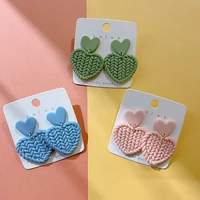 korean fashion sweet heart geometry polymer clay handmade earring unusual sweater knit geometric drop earrings 2022 trend new