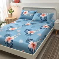 3pcs bed sheet with pillowcase geometric printed fitted sheet with elastic bed linen polyester mattress cover bedspread bedcover
