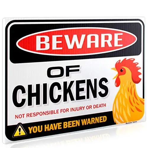 

Beware of Chickens Warning Sign - 9 inches x 12 inches - Funny Chicken Coop Sign for Chicken Lady Fans and Lovers - Corrugated