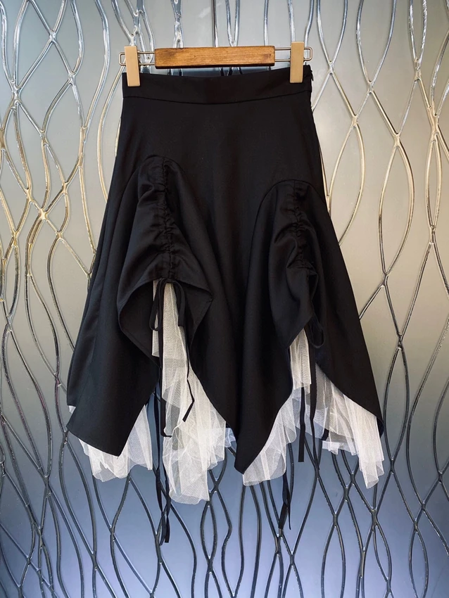 

2023 new women fashion sexy casual black and white stitching drawstring A pendulum fashion long dress skirt 1218