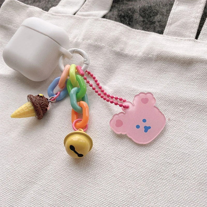 Fun Ice Cream Bear Keychain Ladies Fashion Cute Romantic Vintage Acrylic Keychain Charm Korea 90s Aesthetic Bag Phone Chain Gift