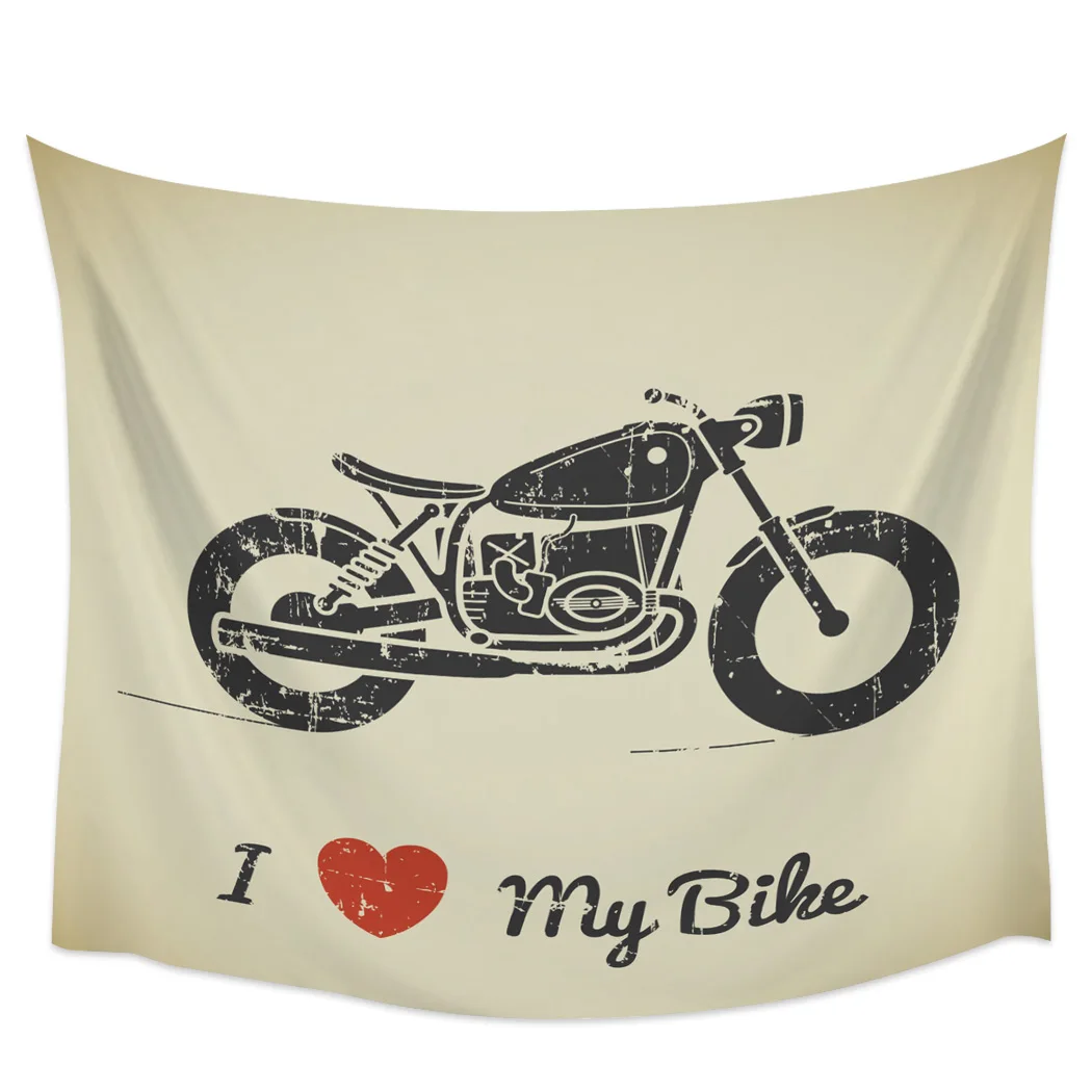 

Retro Motorcycle I Love My Bike Blackout Curtains Table Runner Bathroom Set Blanket Tapestry
