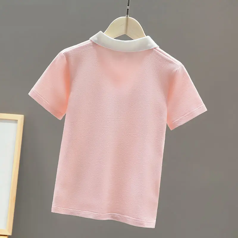 Girls' T-shirt Summer 2022 New Children's Student Polo Shirt Girl Short Sleeve Summer Middle and Big Children Western Style Top
