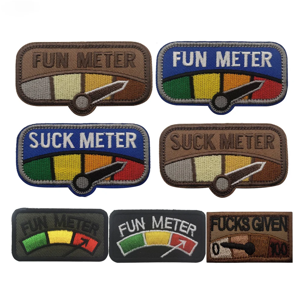 

Fuel Gauge Embroidered Cloth Sticker Patch on Clothes Fun Meter Letter Repair Backpack Hook and Loop Patch Tactical Morale Badge