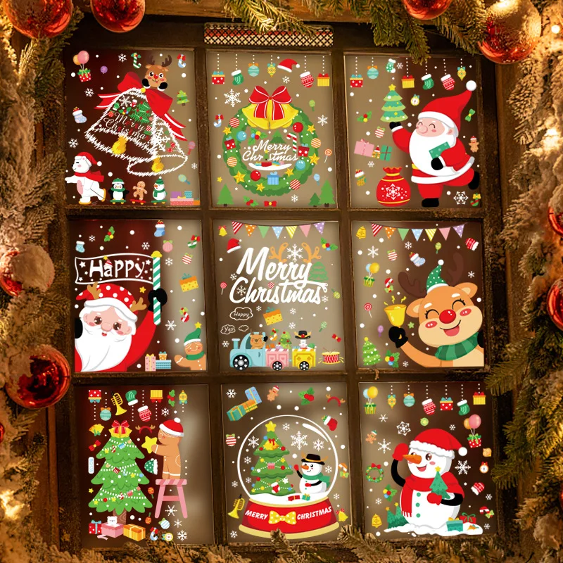 

Merry Christmas Window Stickers Snowman Elk Christmas Tree Feliz Navidad Xmas Decor For Home 2022 Kids Favor Santa Claus Gifts