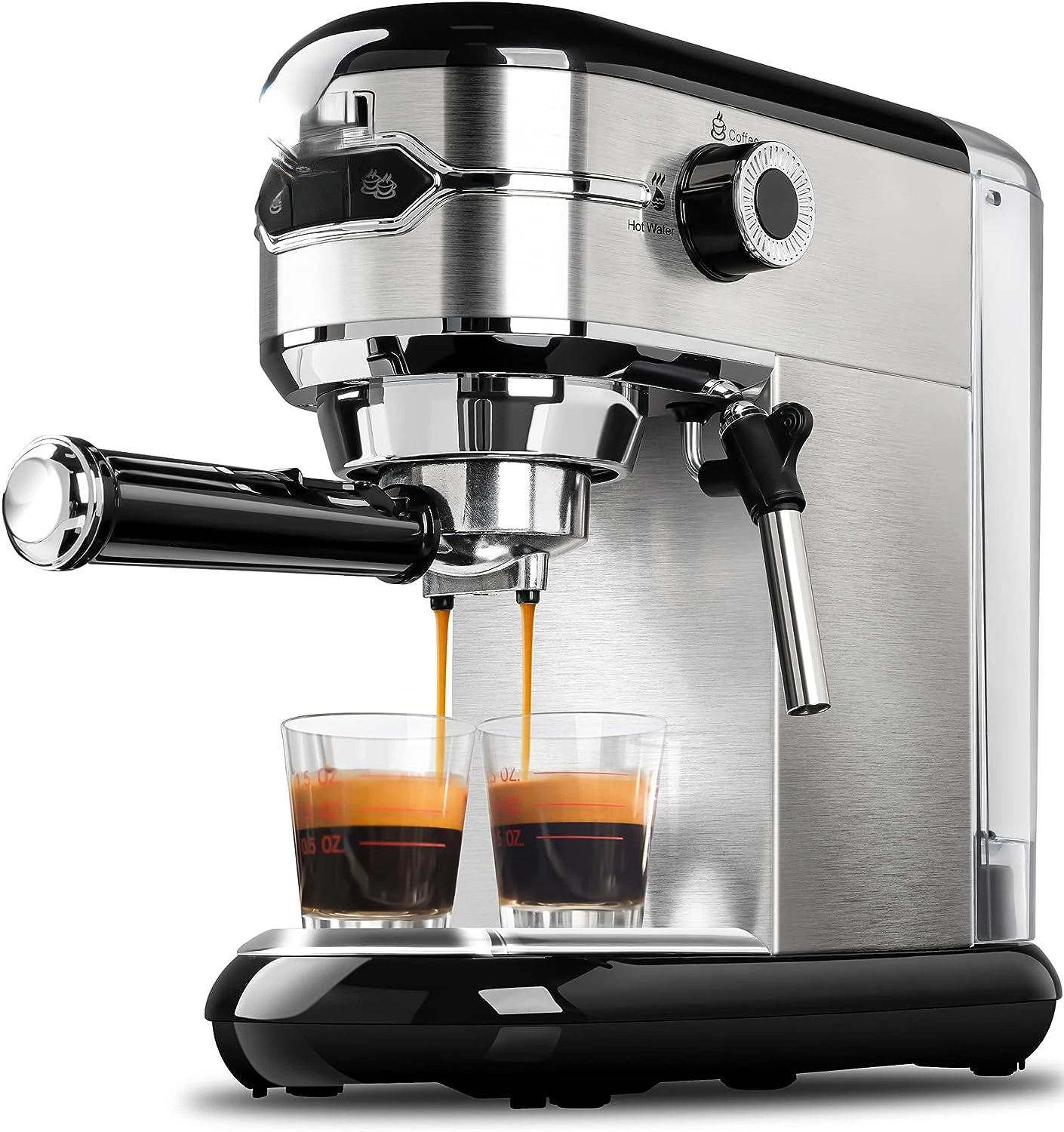 

Steel Espresso Coffee Machine with Milk Frother, Small Coffee Maker for Home, 15 - Cappuccino, Latte