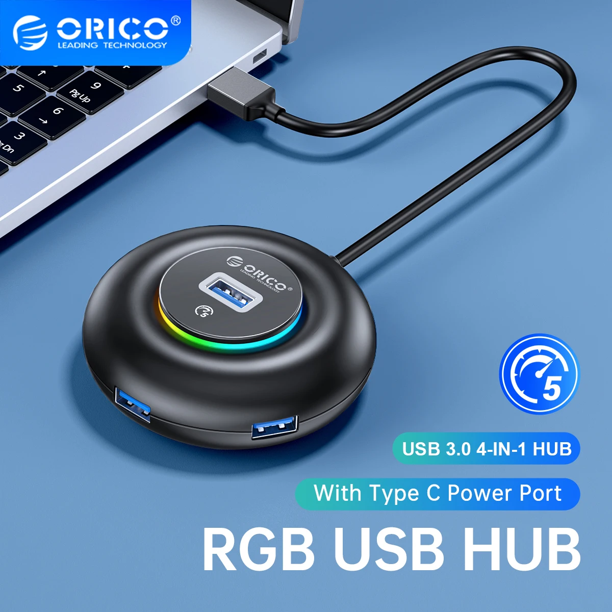 

ORICO RGB USB 3.0 HUB 4 Ports Multi USB Splitter with Type C Charge Power Ultra-Slim OTG Adapter for PC Macbook Pro PC Adaptador