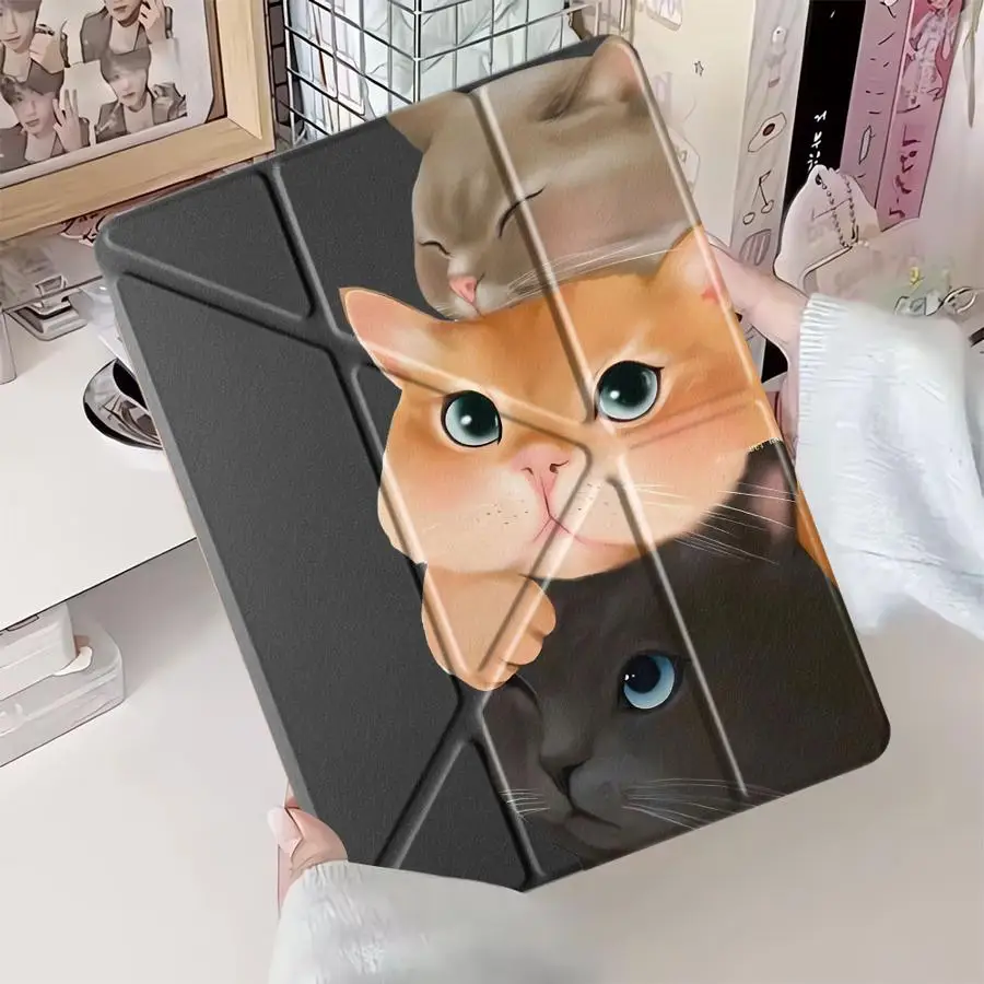 Фото Чехол-подставка для планшетов iPad Pro 2025, Air 4, 5, M3, M2, M4, 11 дюймов, Pro 11-го, 10-го, 9-го, 8-го, 7-го поколений, 12.9 дюймов, Mini 6, 7 с забавным дизайном кошек №2