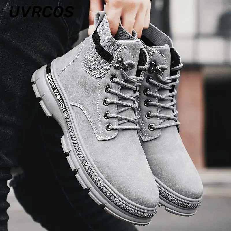 

Универсальные высокие ботинки на шнуровке, Мужская Повседневная дышащая защитная обувь на среднем каблуке в британском стиле