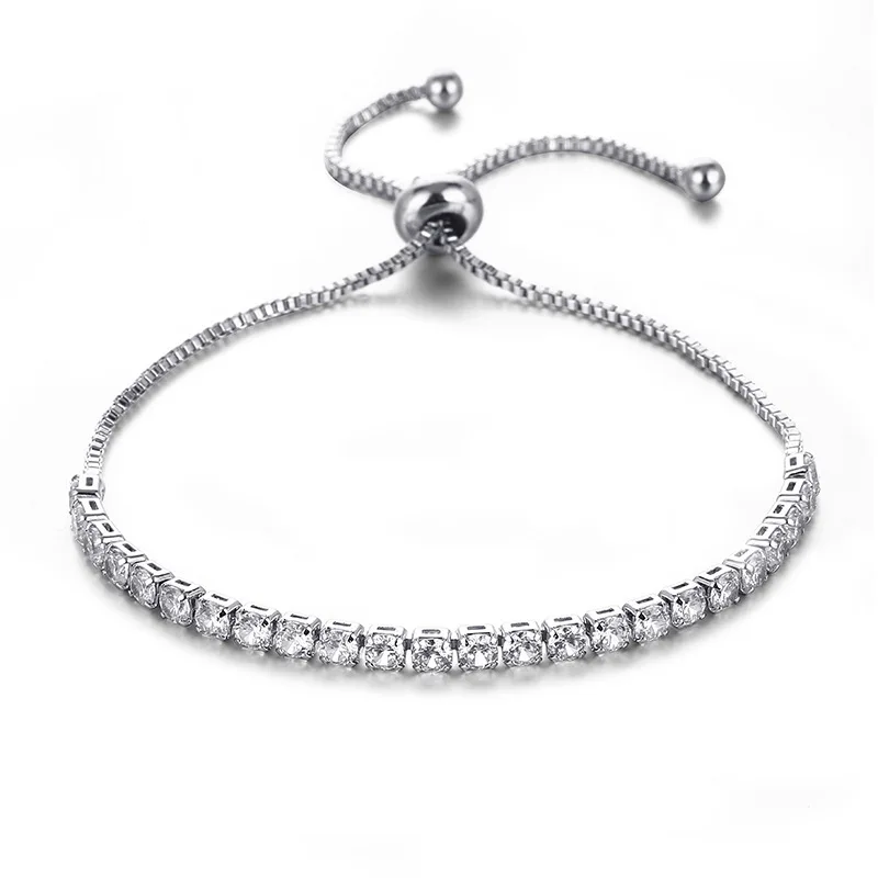 

New Arrival White Shine Zircon Stones Flower Charm Adjustable Bracelets For Women Fashion Wedding Party Jewelry Bling Girl Gift