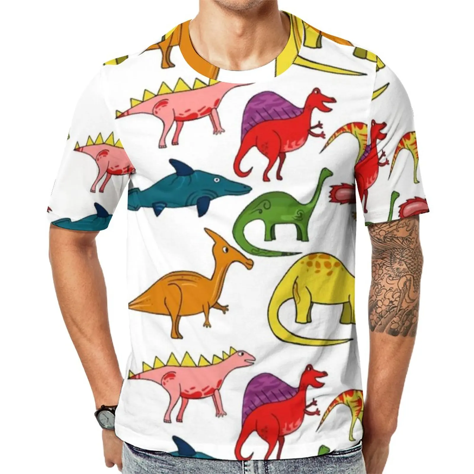 

Cartoon Dinosaurs T-Shirt Dinosaur Collection Mens Hippie T-Shirts Graphic Tee Shirt Short Sleeves Streetwear Big Size Clothes