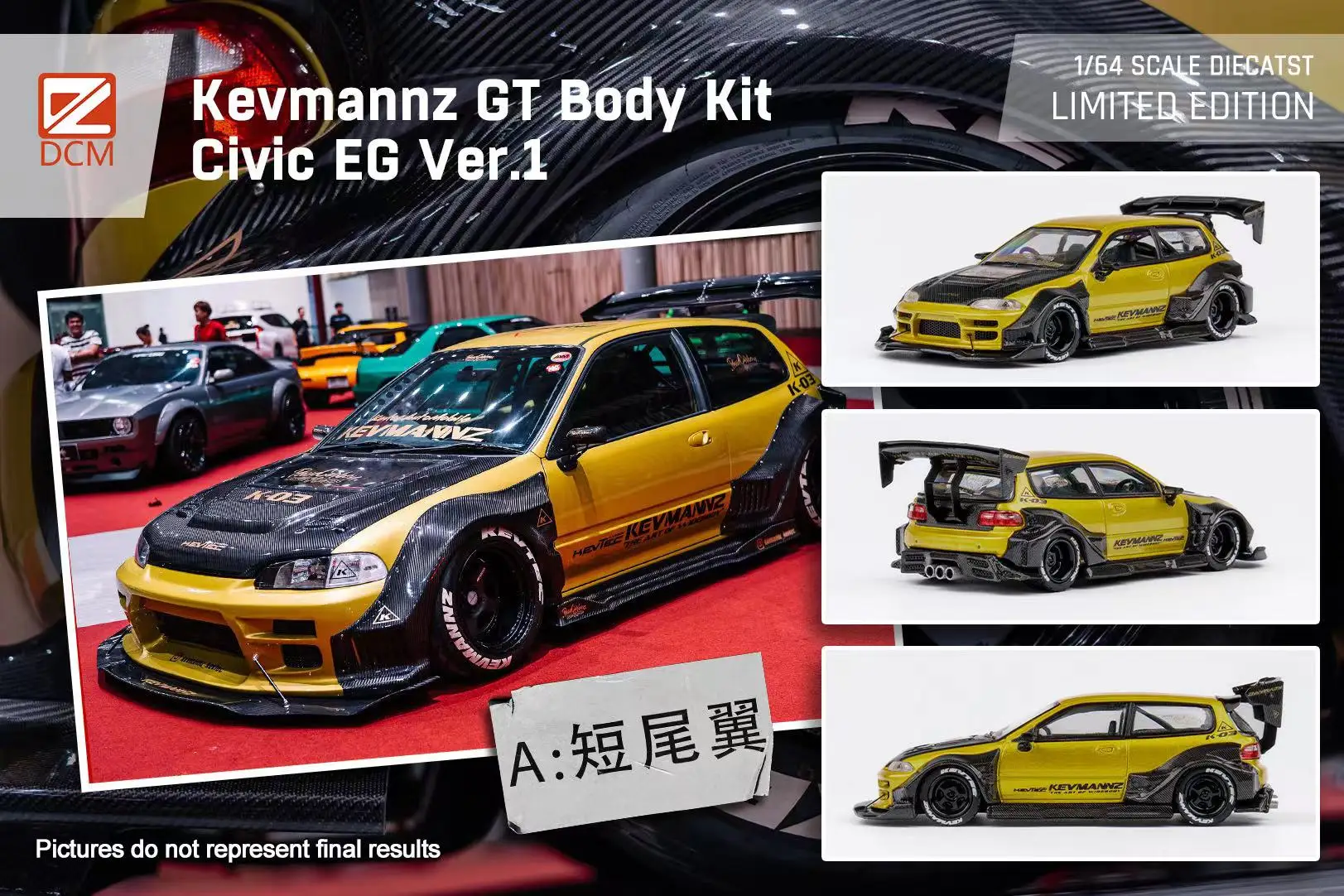 **Предзаказ ** Модель DCM 1:64 Kevmannz Civic EG Тайская индивидуальная версия Золотая литая