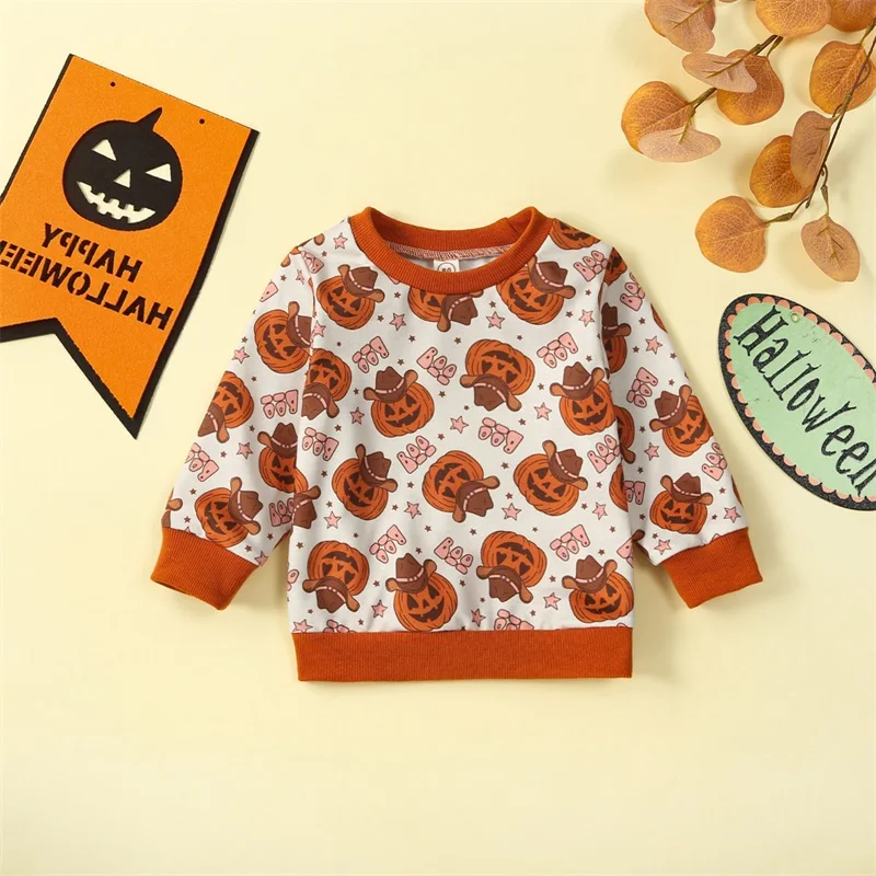 

Одежда для Хэллоуина свитшоты с длинным рукавом для новорожденных мальчиков и девочек с принтом тыквы