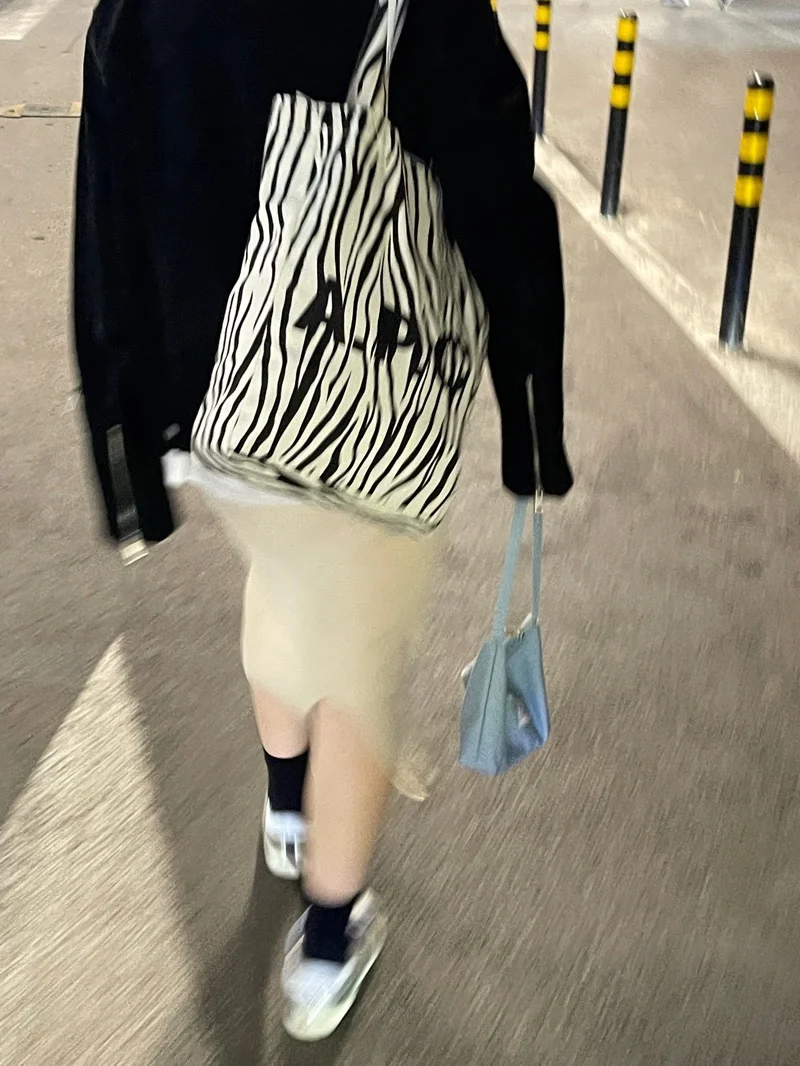 

Zebra Stripes Women Canvas Bag Korea Letters Print Shoulder Tote Bag Thick Cloth Ladies Handbag Large Eco Shopping Bag for Girl