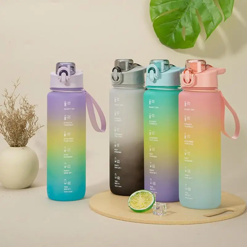 

Water Bottle With Marker Large Water With Straw Leakproof Fitness Sports Water With Time Marker