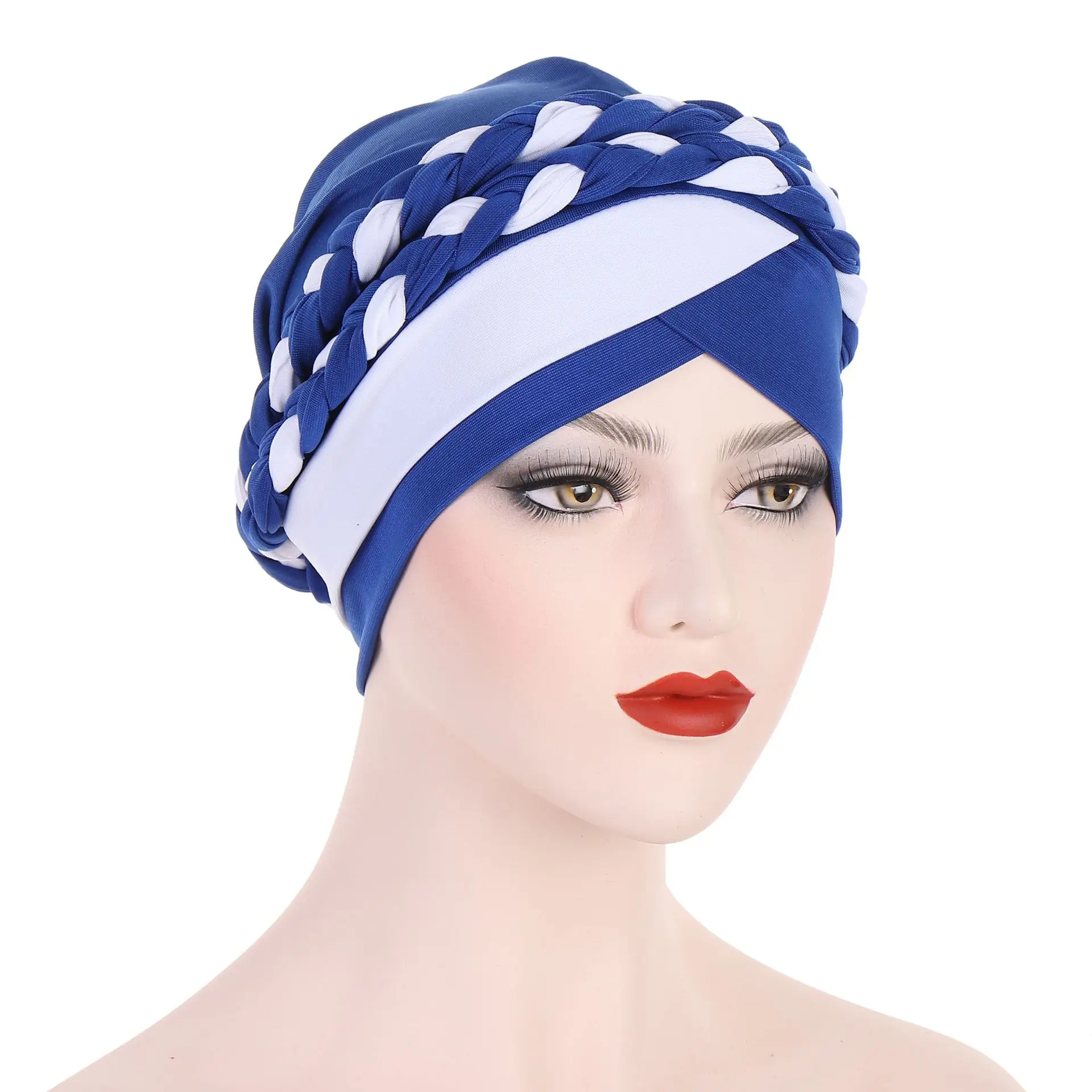 Muslim Women Hijabs for Ramadan Clothing Elegant Elastic Turban Forehead Cross Hijab Cap with Braid Decor Arabic Female Cap