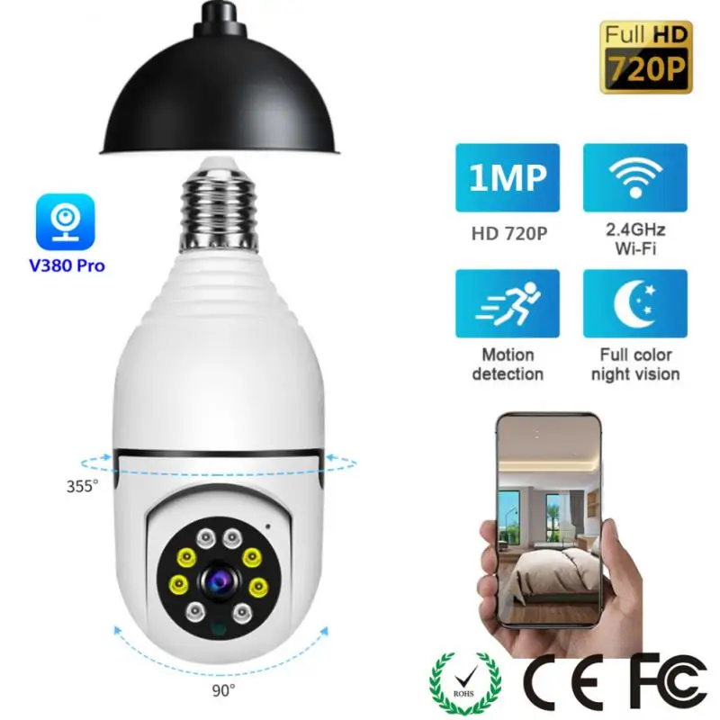 

E27 Bulb Camera 720P WIFI Remote Monitoring Infrared Night Vision Camera Automatic Body Tracking Security Monitor V380 Pro APP